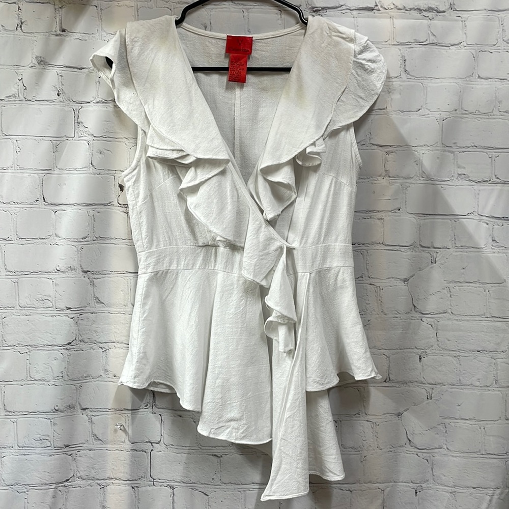 V Christina ruffled wrap cotton coquette medium top